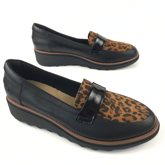 clarks leopard loafers